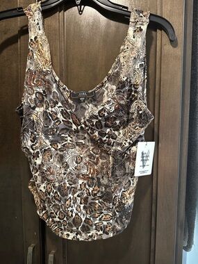 Women's Brown Mixed-Print Tank Top